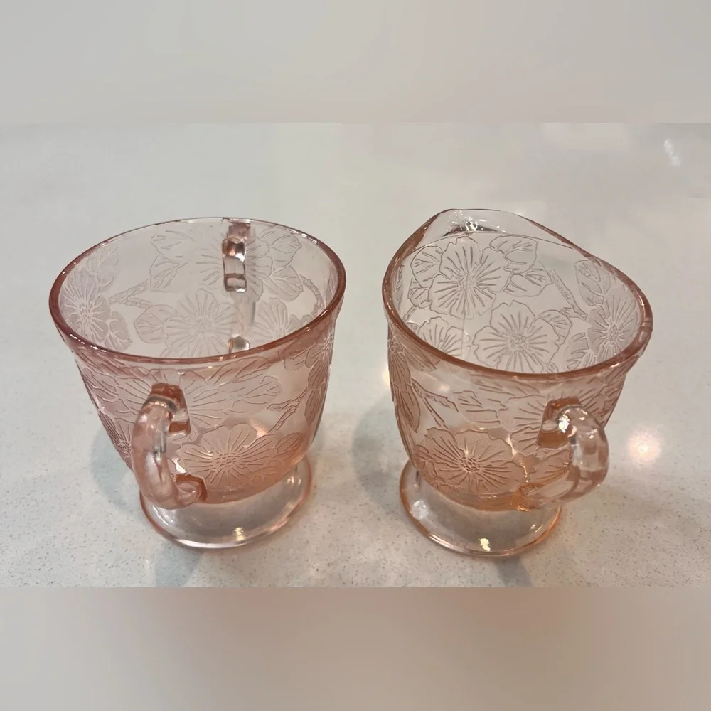 Vintage 1930s‎ MacBeth-Evans Sugar & Creamer Bowls Dogwood Pink Depression Glass